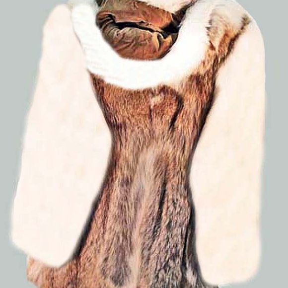 JACKET, COYOTE FUR, WHITE FOX SLEEVES, MISSES MEDIUM, FUR COLLAR & HOOD, BROWN/ - Picture 4 of 7